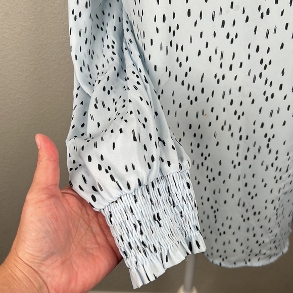 Worthington Blue & Black Specked Sheer V-Neck High Low Long Sleeve Top Size L - Picture 3 of 6